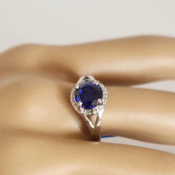 Tanzanite Simulated CZ Halo Ring Size 7-1/2 - Picture 8 of 10